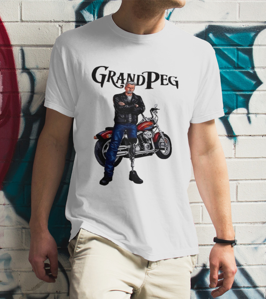 Grand Peg Biker With Motorcycle And Leather Jacket T-Shirt