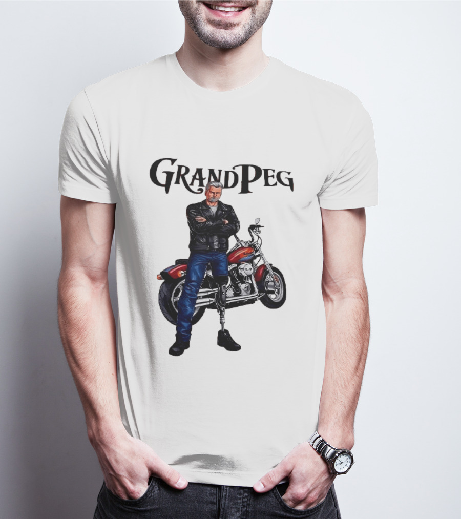Grand Peg Biker With Motorcycle And Leather Jacket T-Shirt