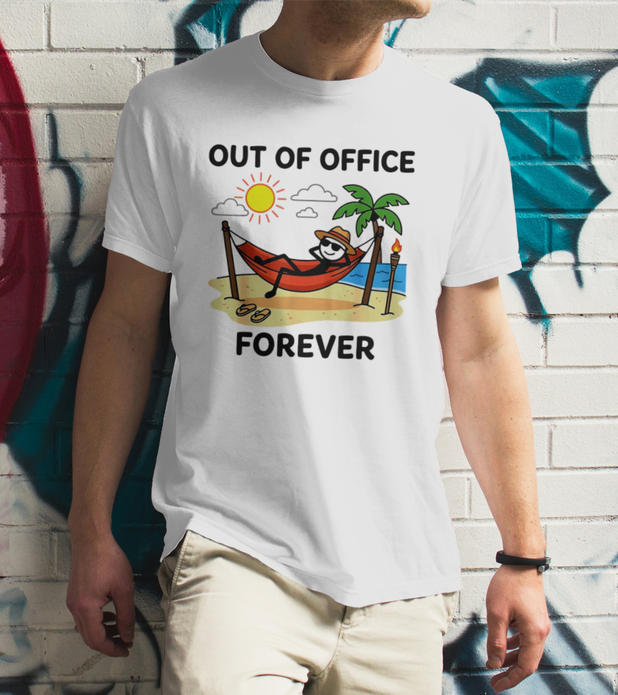 Out Of Office Forever Stick Figure In Hammock On Beach Vacation T-Shirt