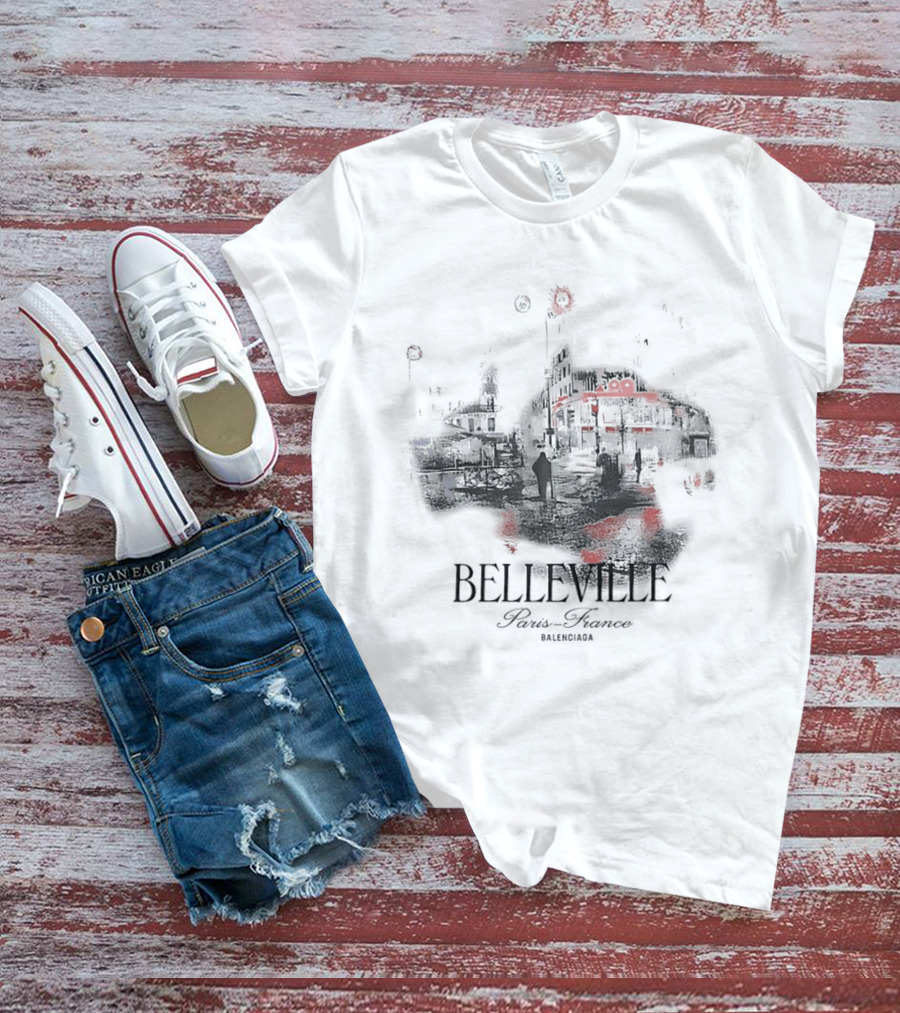 Belleville Paris France Travel Souvenir Vintage Style Depiction T-Shirt