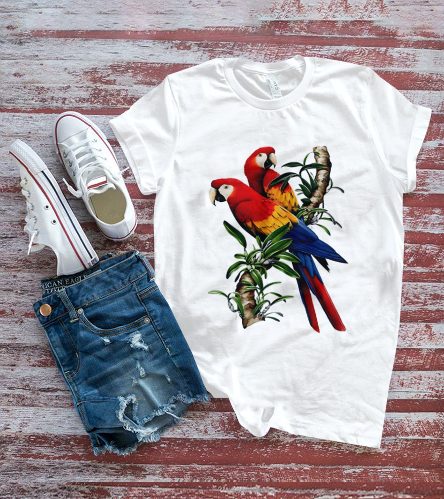 Parrot On Bret's Scarlet Macaw Tropical Branches T-Shirt