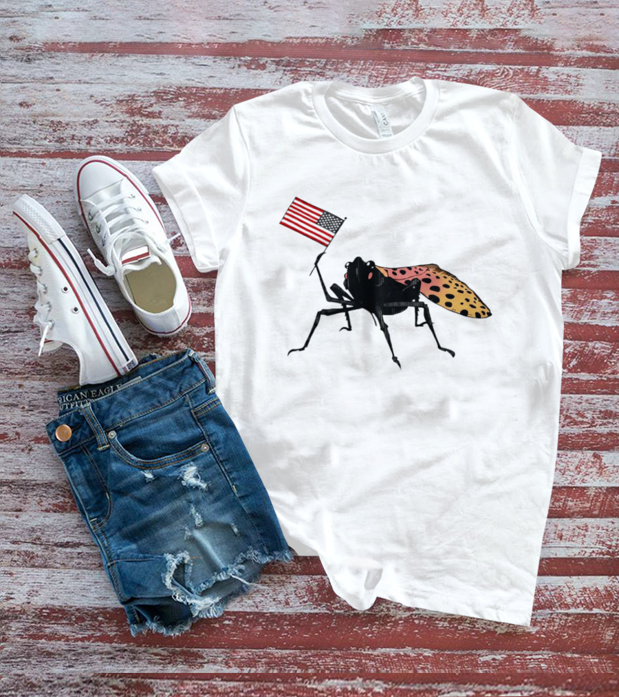 Spotted Lanternfly Holding USA Flag T-Shirt