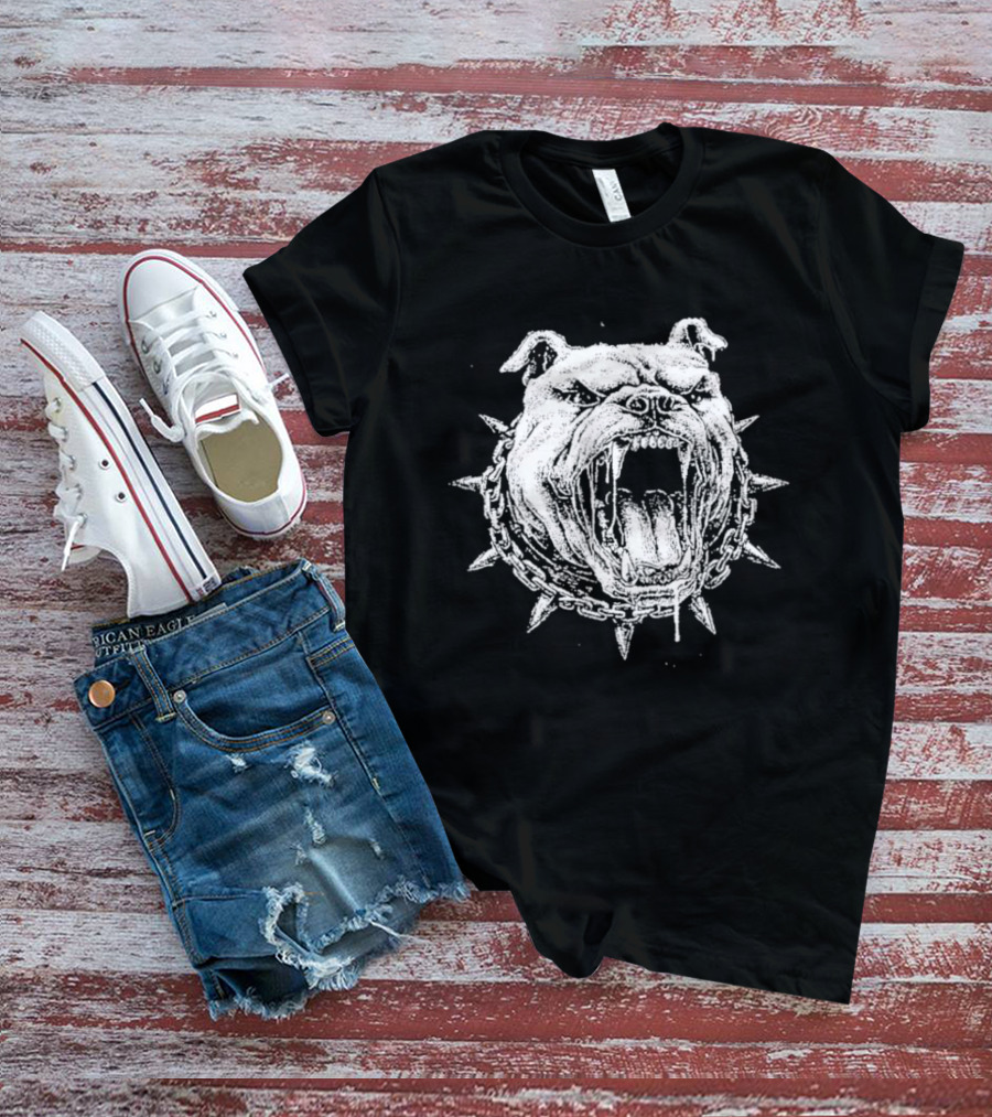 Aggressive Bulldog Head Spiked Collar Fierce Canine T-Shirt
