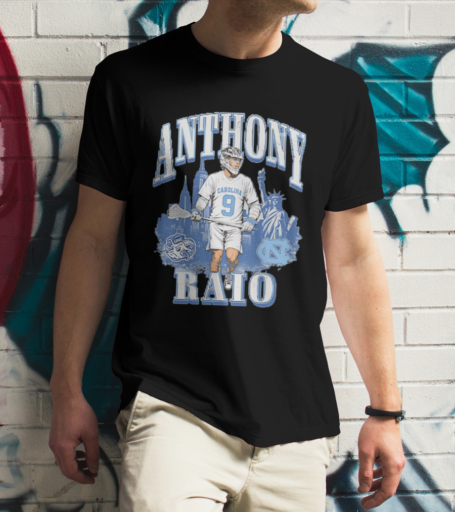 Anthony Raio Carolina 9 Lacrosse UNC Skyline Statue NYC T-Shirt