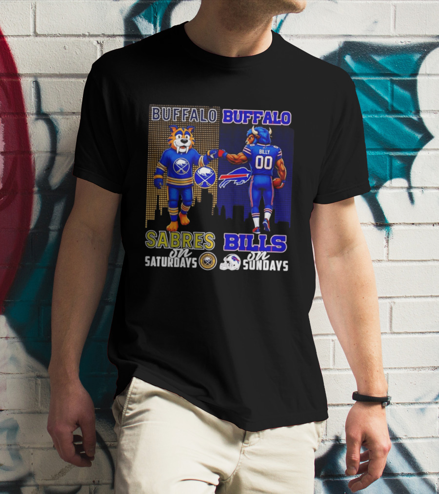 Buffalo Sabres Saturdays And Buffalo Bills Sundays City Skyline T-Shirt
