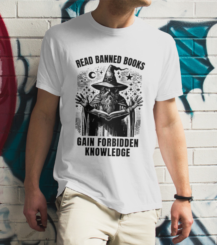 Read Banned Books Witch Hat Starry Night Gain Forbidden Knowledge T-Shirt