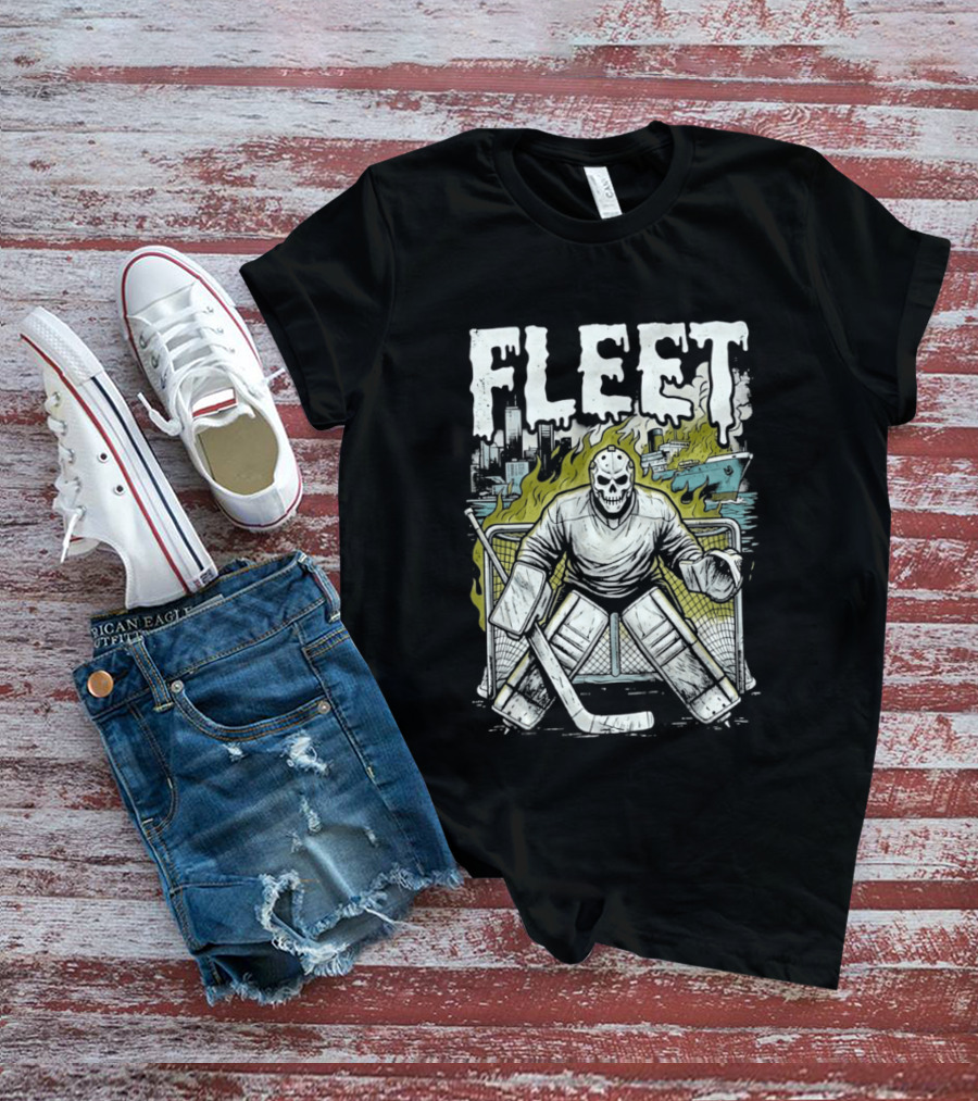 Boston Fleet Hockey Skull Goalie Flames T-Shirt