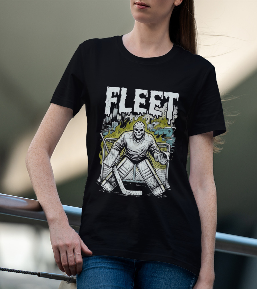 Boston Fleet Hockey Skull Goalie Flames T-Shirt