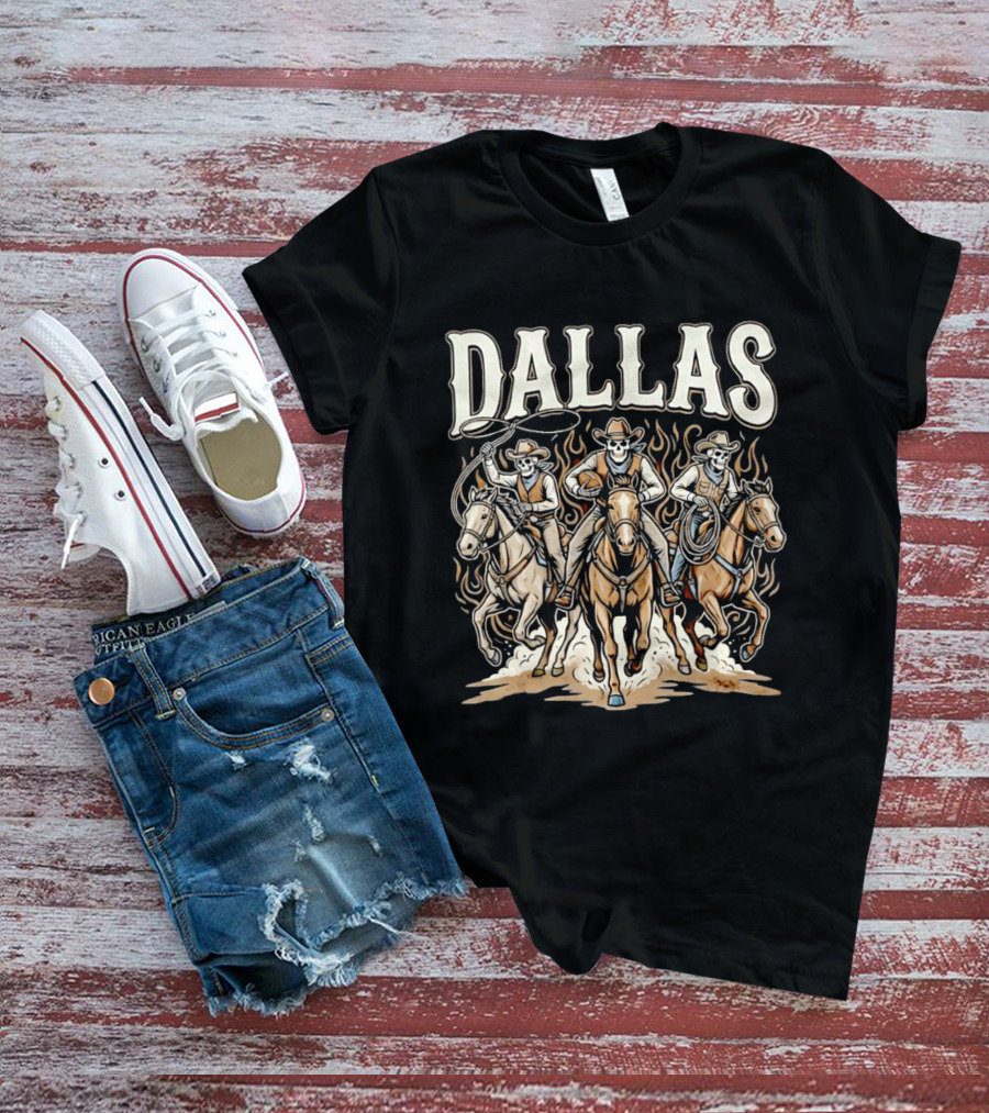 Dallas Cowboys Riding Skeletons Western Football Fans T-Shirt