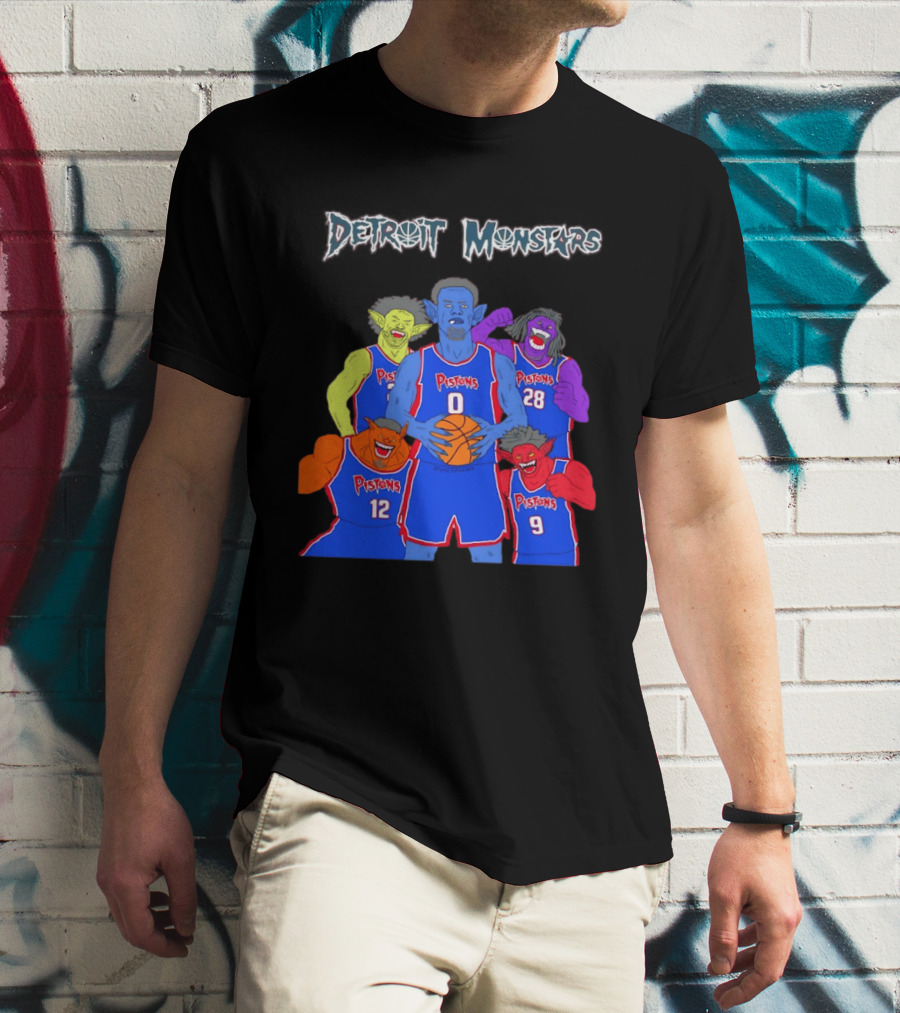 Detroit Pistons Monsters Space Jam Characters Basketball T-Shirt