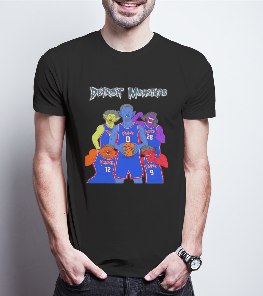 Detroit Pistons Monsters Space Jam Characters Basketball T-Shirt