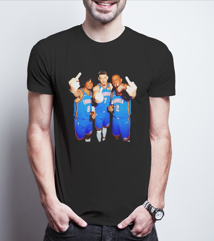 OKC Thunder Basketball Players With Beers And Middle Finger Gesture T-Shirt