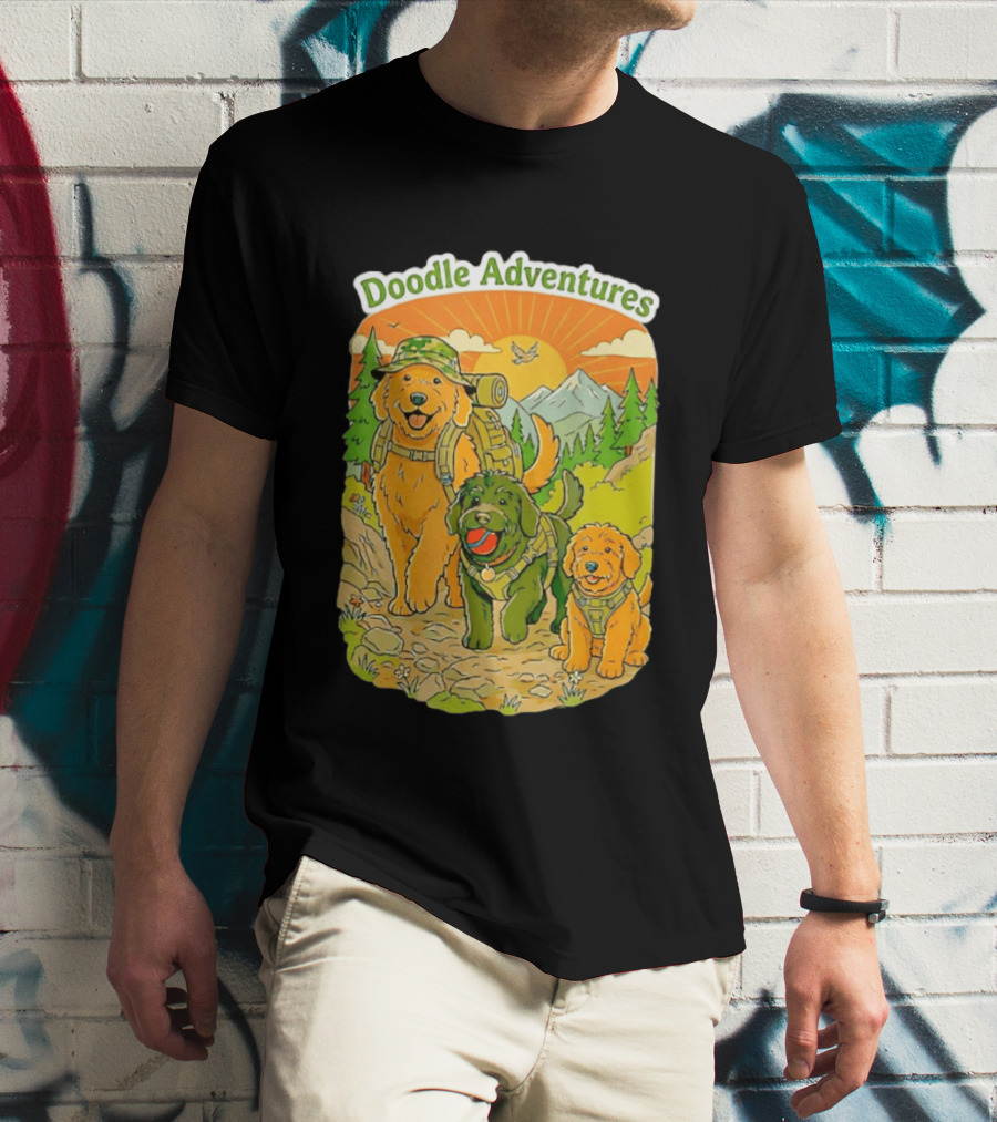 Doodle Adventures Three Dogs Picnic Adventure Sunset T-Shirt