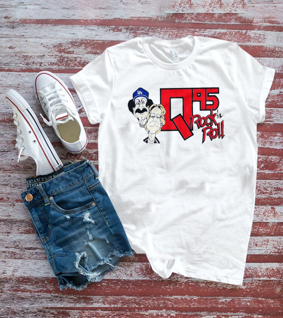 Q95 Rock 'n Roll Characters Wearing LA Dodgers Hat T-Shirt