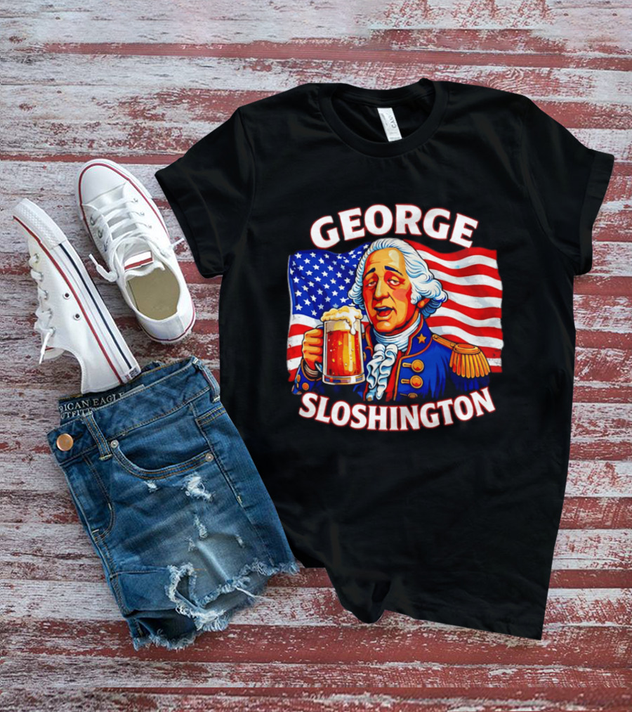 George Sloshington Patriotic Beer With American Flag T-Shirt