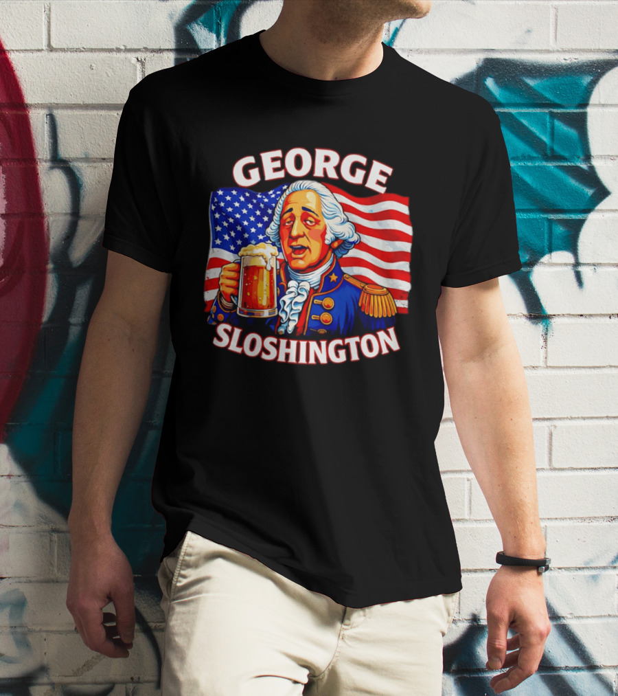 George Sloshington Patriotic Beer With American Flag T-Shirt