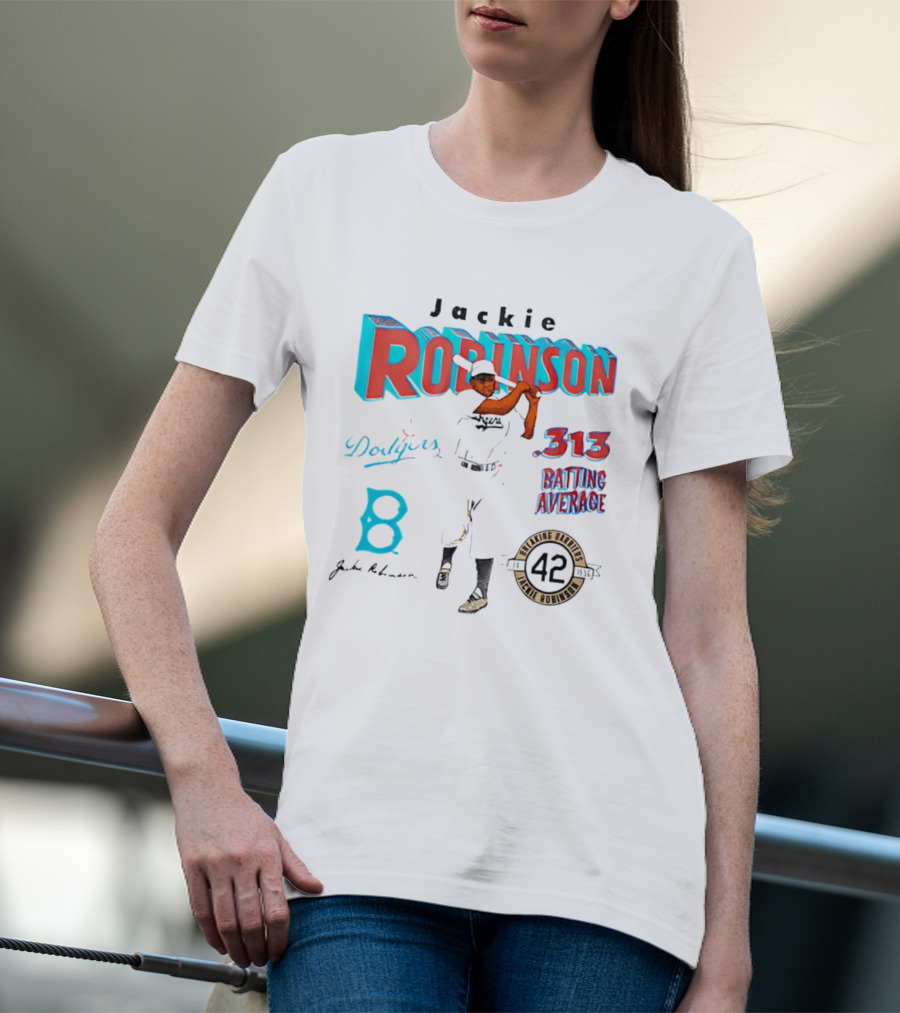 Jackie Robinson Dodgers Breaking Barriers 42 .313 Batting Average T-Shirt