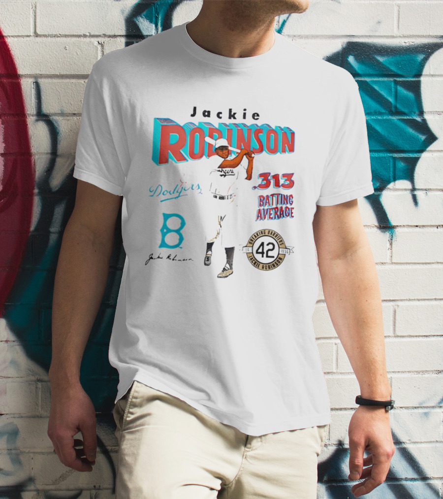 Jackie Robinson Dodgers Breaking Barriers 42 .313 Batting Average T-Shirt