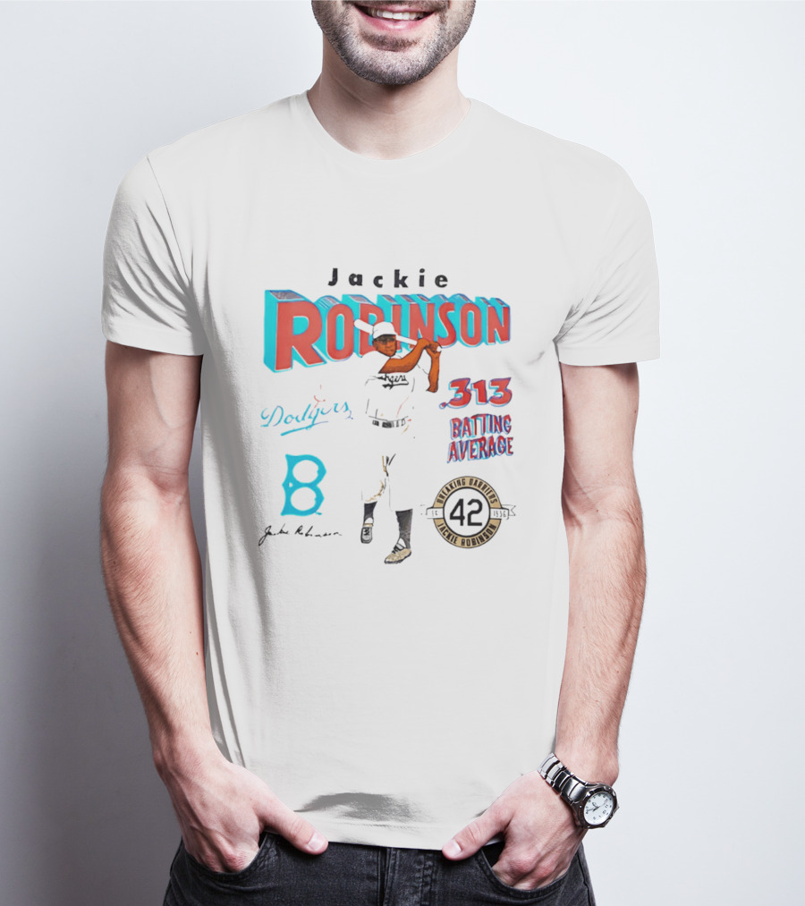 Jackie Robinson Dodgers Breaking Barriers 42 .313 Batting Average T-Shirt