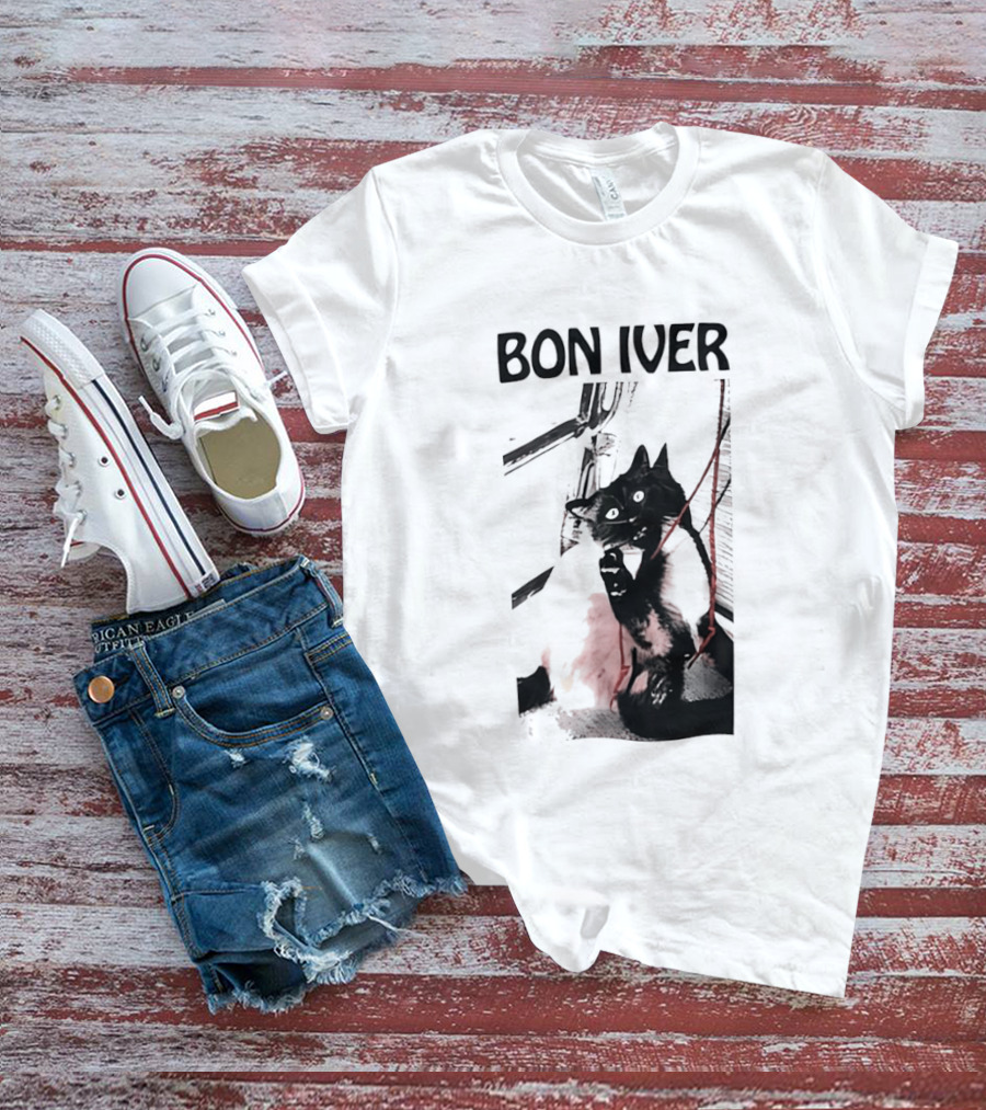 Bon Iver Cat With Guitar Image T-Shirt