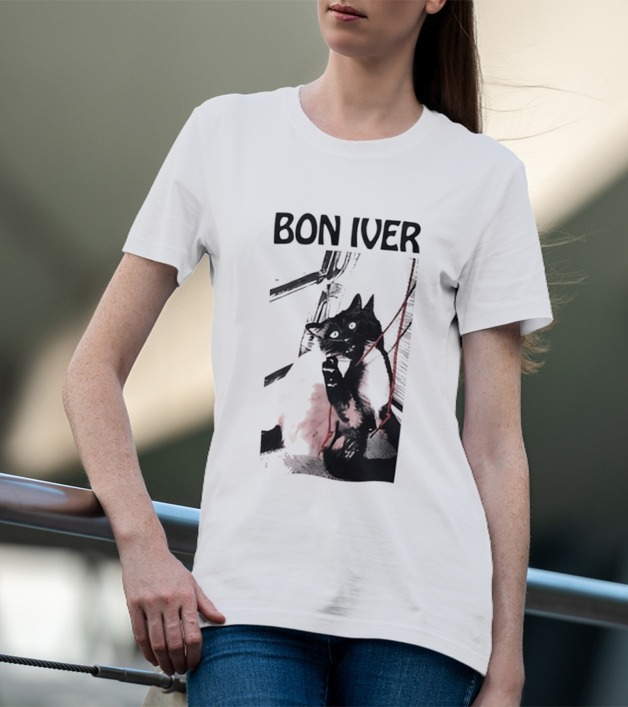 Bon Iver Cat With Guitar Image T-Shirt