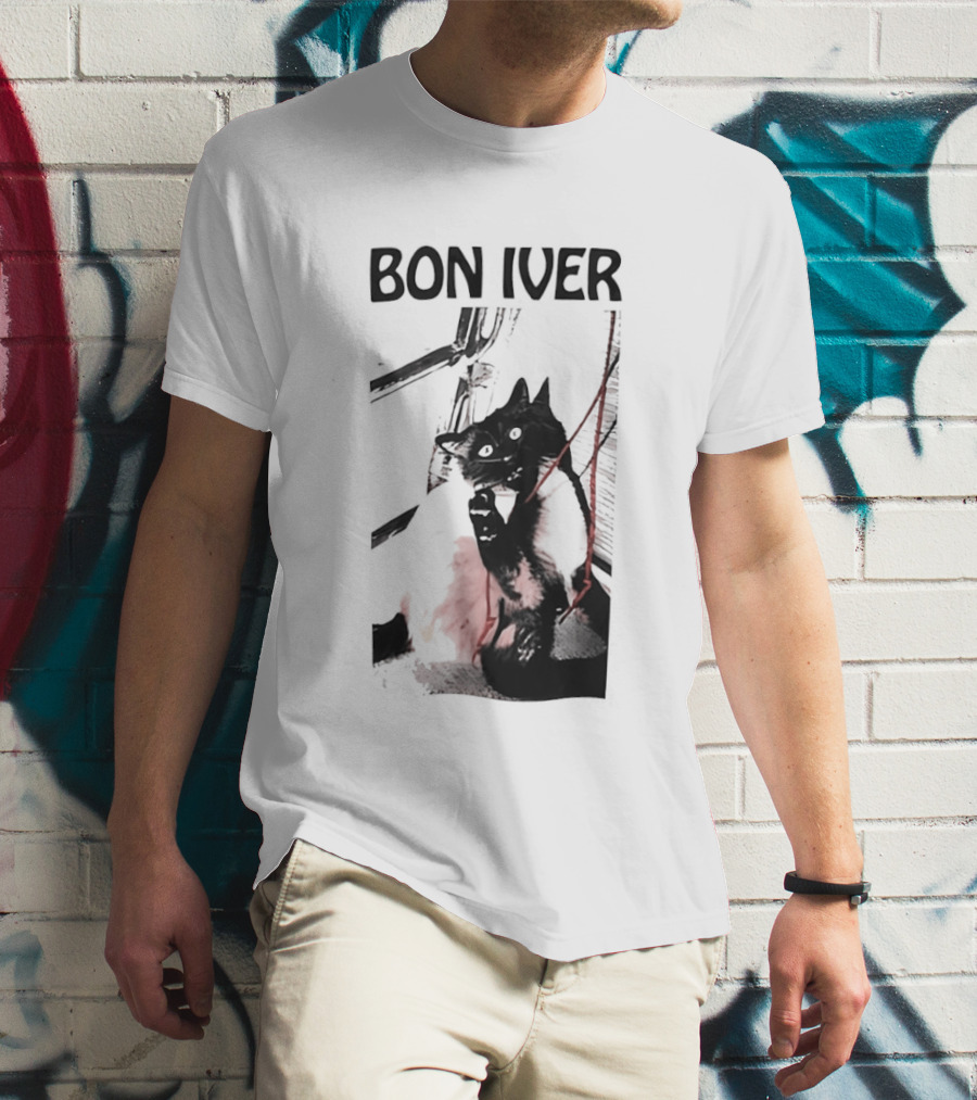 Bon Iver Cat With Guitar Image T-Shirt