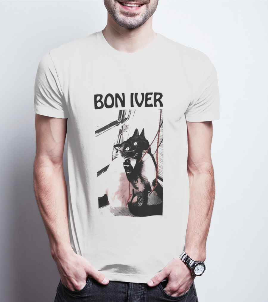 Bon Iver Cat With Guitar Image T-Shirt