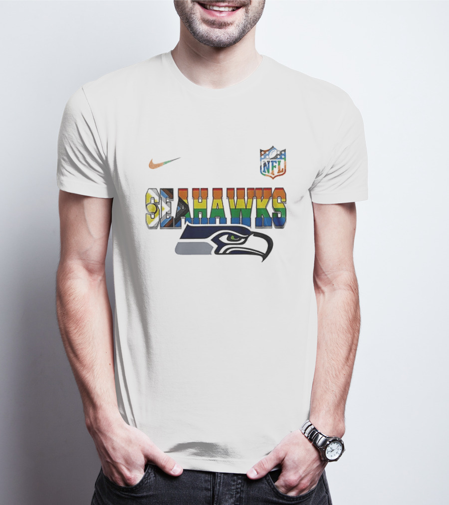 Seattle Seahawks Rainbow Pride NFL Peanuts Collaboration Snoopy Nike T-Shirt