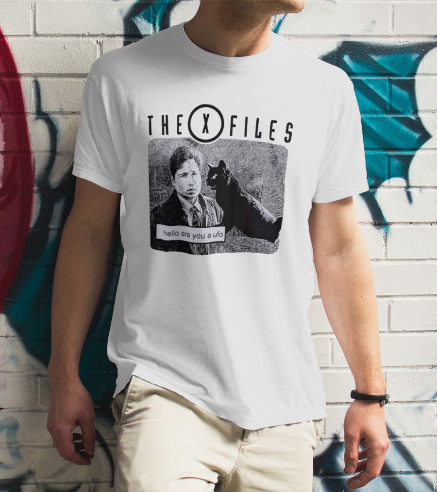 The X Files Hello Are You A UFO Mulder Black Cat T-Shirt