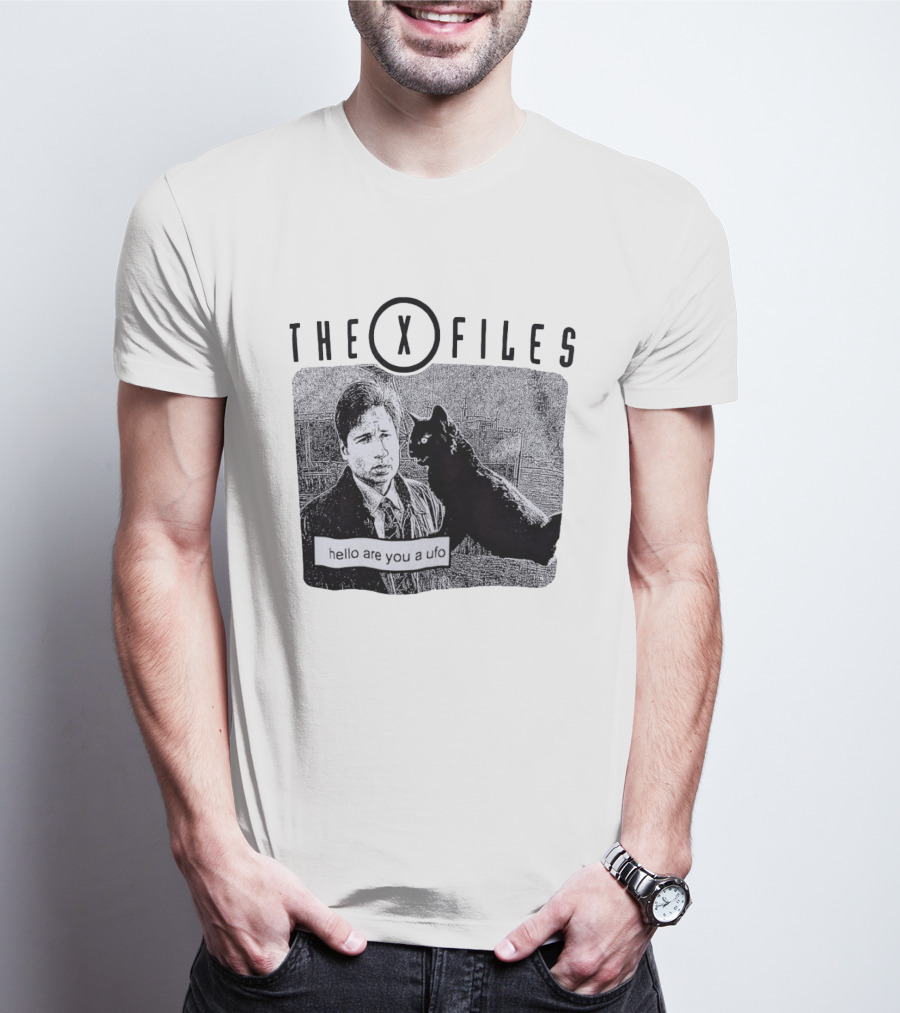 The X Files Hello Are You A UFO Mulder Black Cat T-Shirt