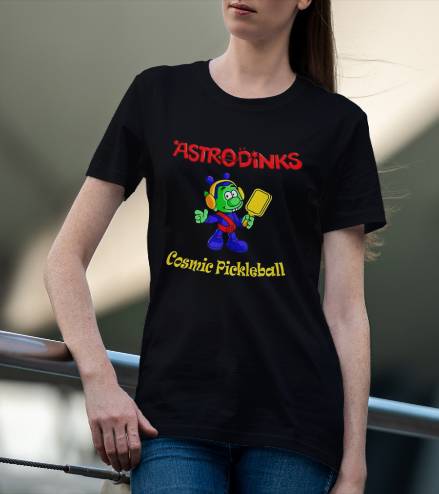 Astrodinks Cosmic Pickleball Alien With Paddle T-Shirt