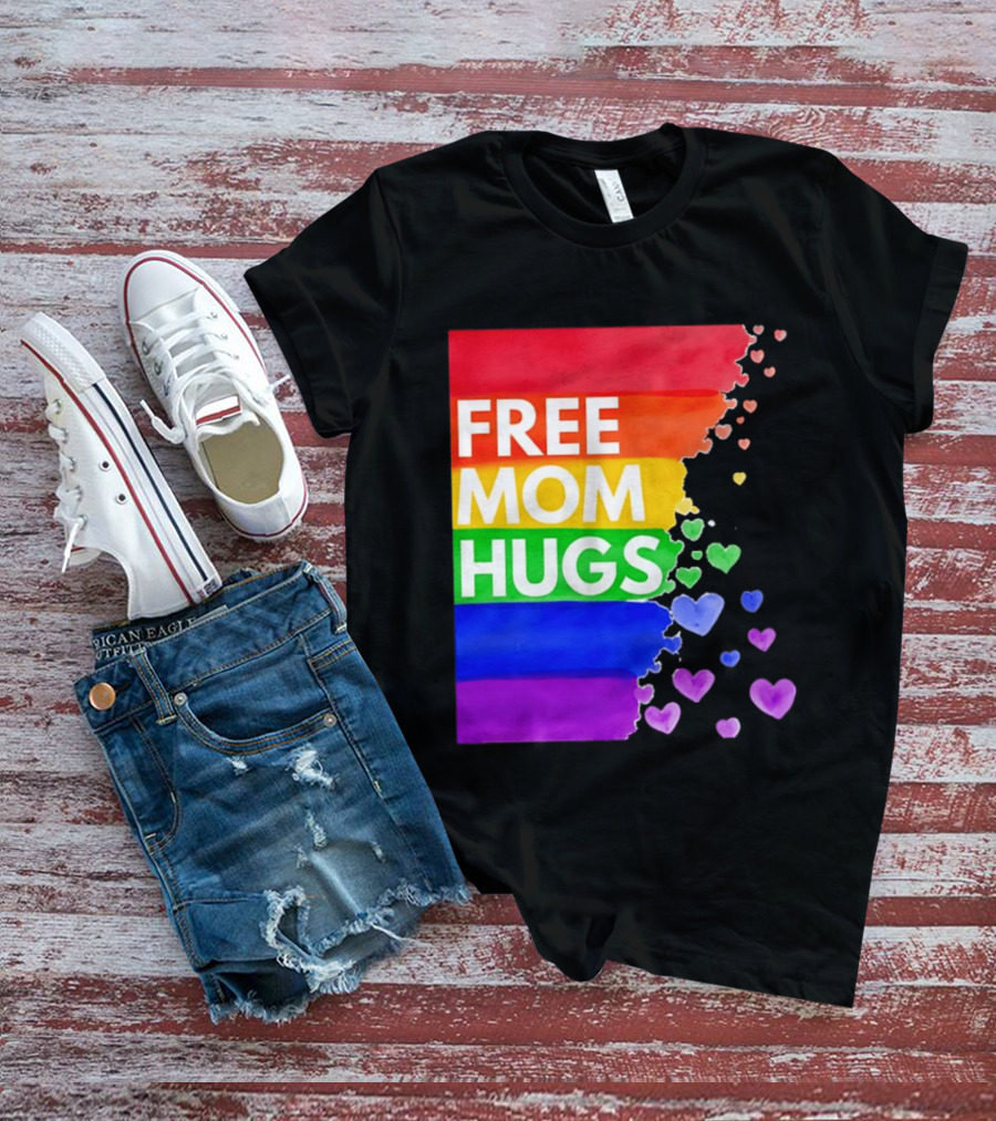 Free Mom Hugs Rainbow Hearts LGBTQ Pride Watercolor T-Shirt