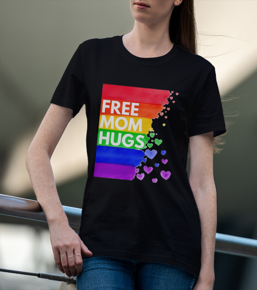 Free Mom Hugs Rainbow Hearts LGBTQ Pride Watercolor T-Shirt