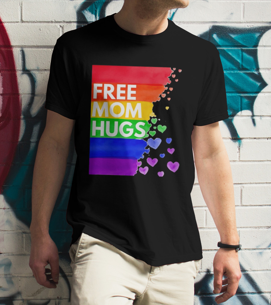 Free Mom Hugs Rainbow Hearts LGBTQ Pride Watercolor T-Shirt