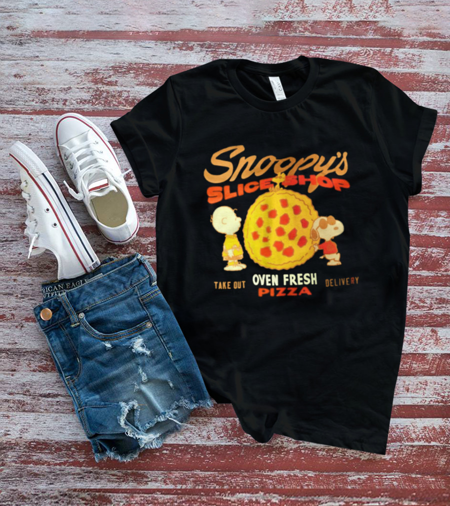 Snoopy's Slice Shop Oven Fresh Pizza Take Out Delivery T-Shirt