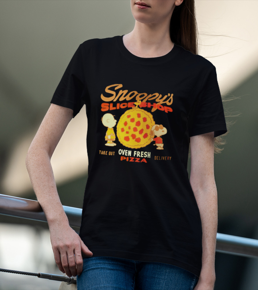 Snoopy's Slice Shop Oven Fresh Pizza Take Out Delivery T-Shirt
