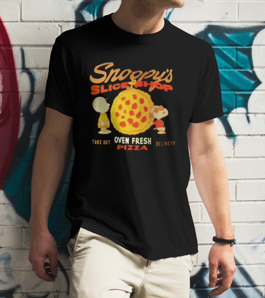 Snoopy's Slice Shop Oven Fresh Pizza Take Out Delivery T-Shirt