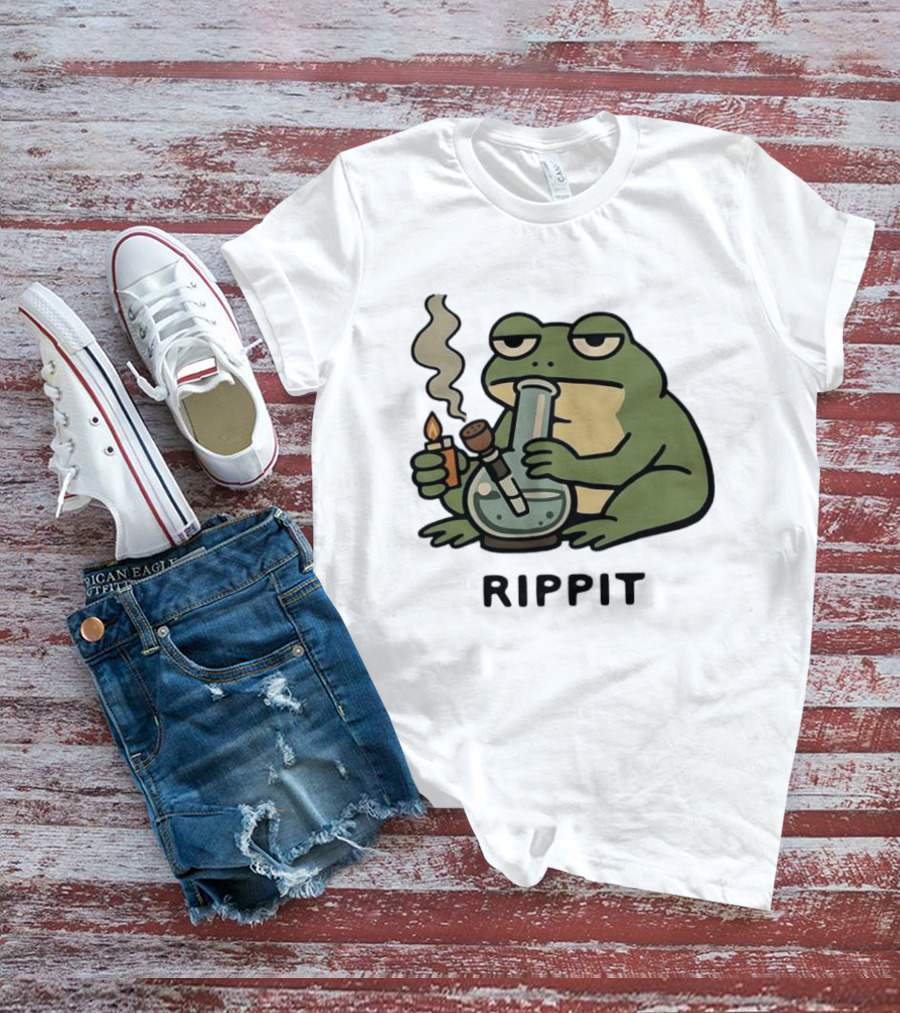 Rippit Frog Smoking Bong Meme Funny Cartoon T-Shirt