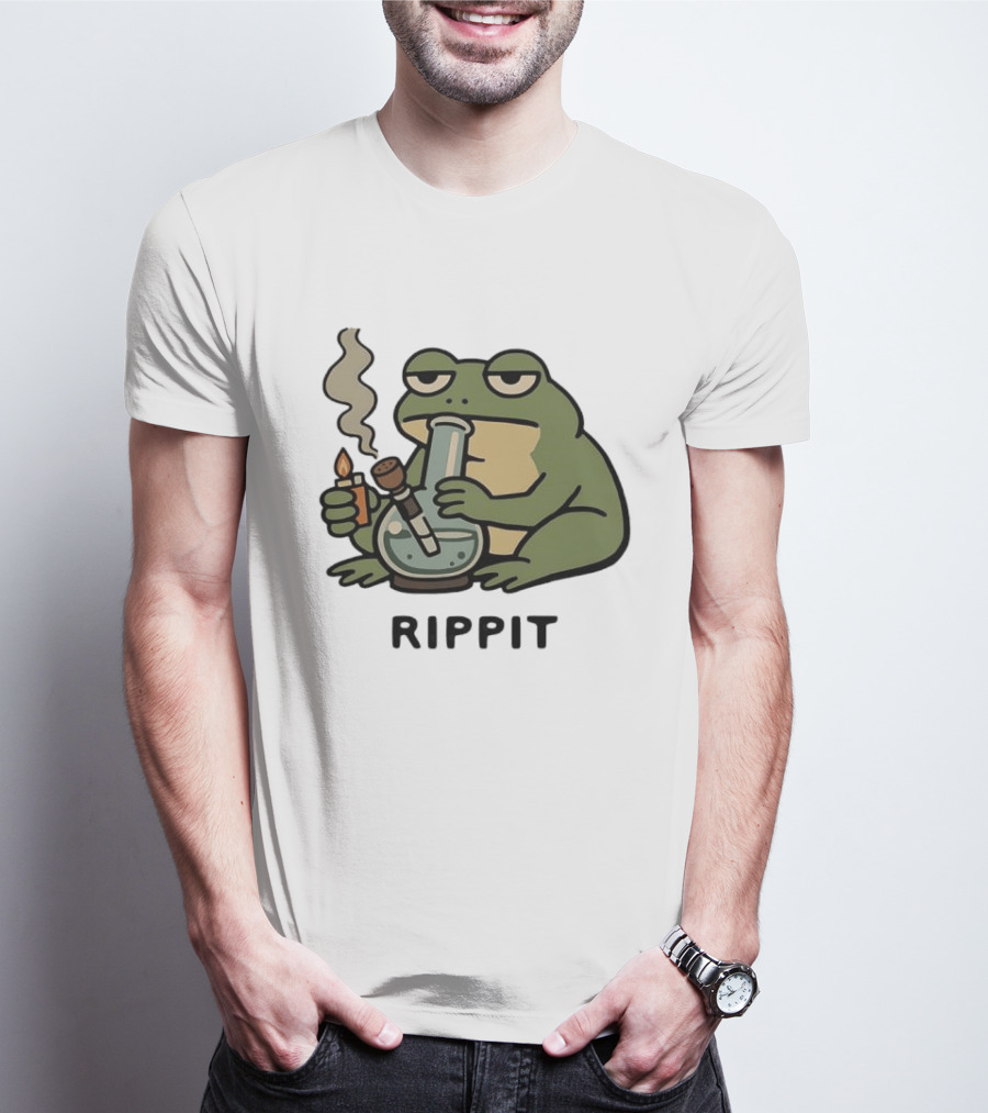 Rippit Frog Smoking Bong Meme Funny Cartoon T-Shirt