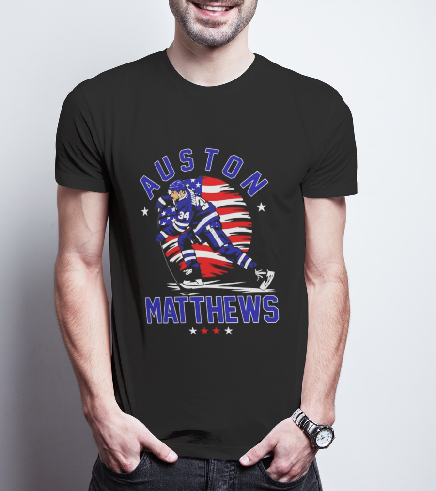 Auston Matthews USA Hockey Number 34 Stars And Stripes Energy T-Shirt