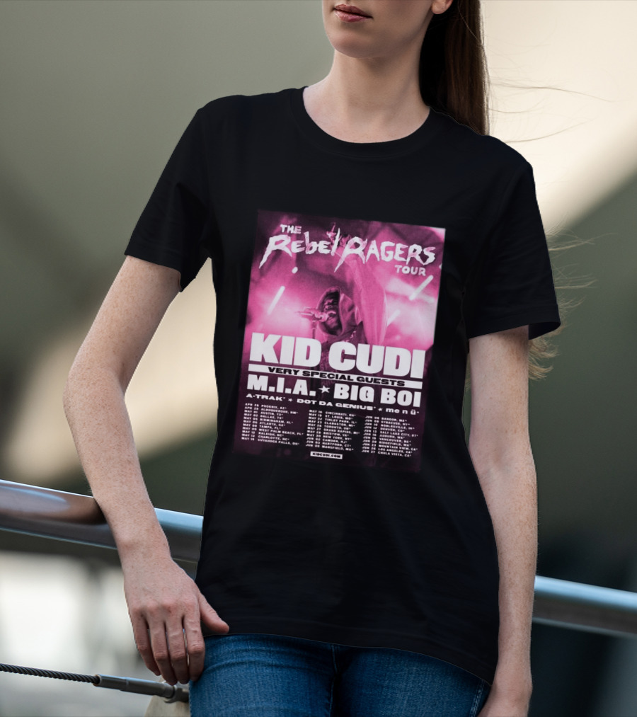 The Rebel Ragers Tour Kid Cudi 2026 Featuring M.I.A. Big Boi A Trak Dot Da Genius Tour Dates T-Shirt