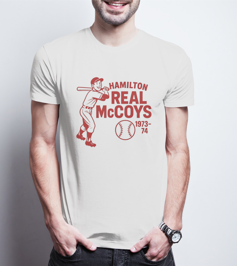 Hamilton Real McCoys Baseball 1973 1974 Retro Player T-Shirt