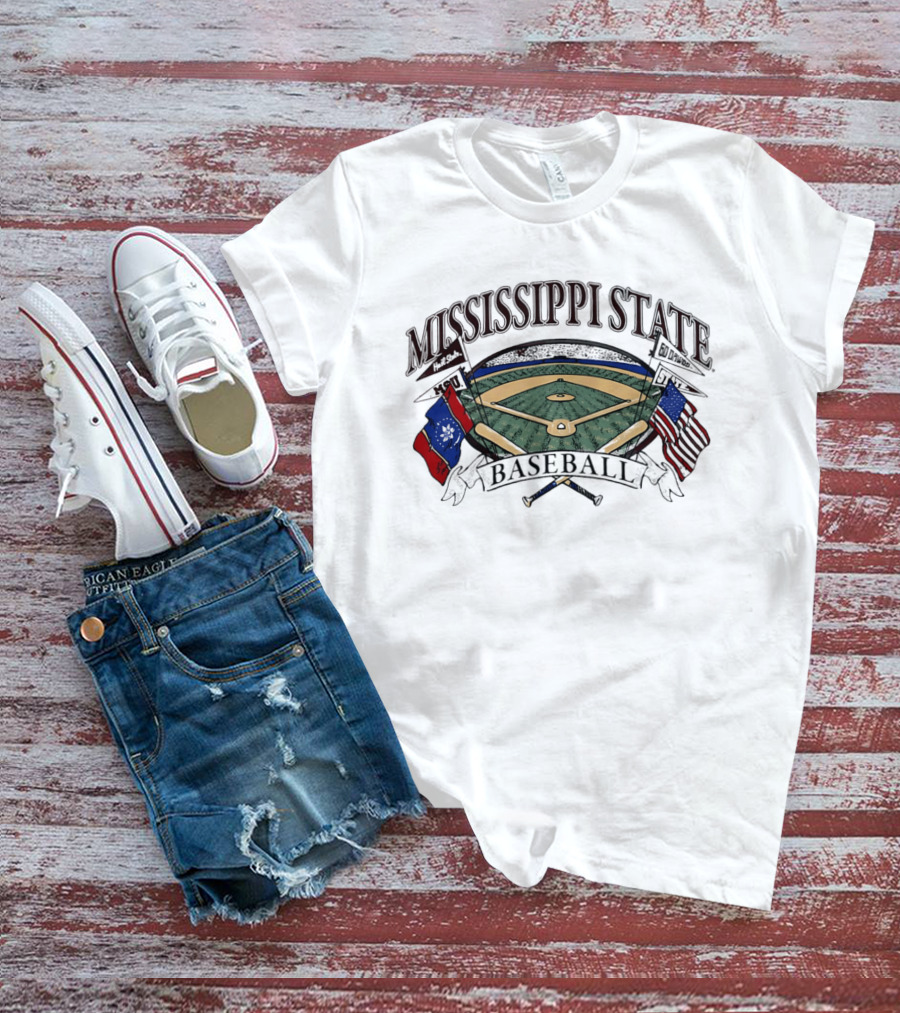 Mississippi State Baseball American Flag Infield T-Shirt
