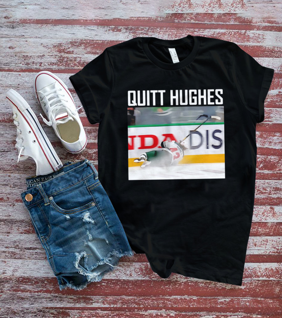 Quitt Hughes Hockey Player Falling Action Moment T-Shirt