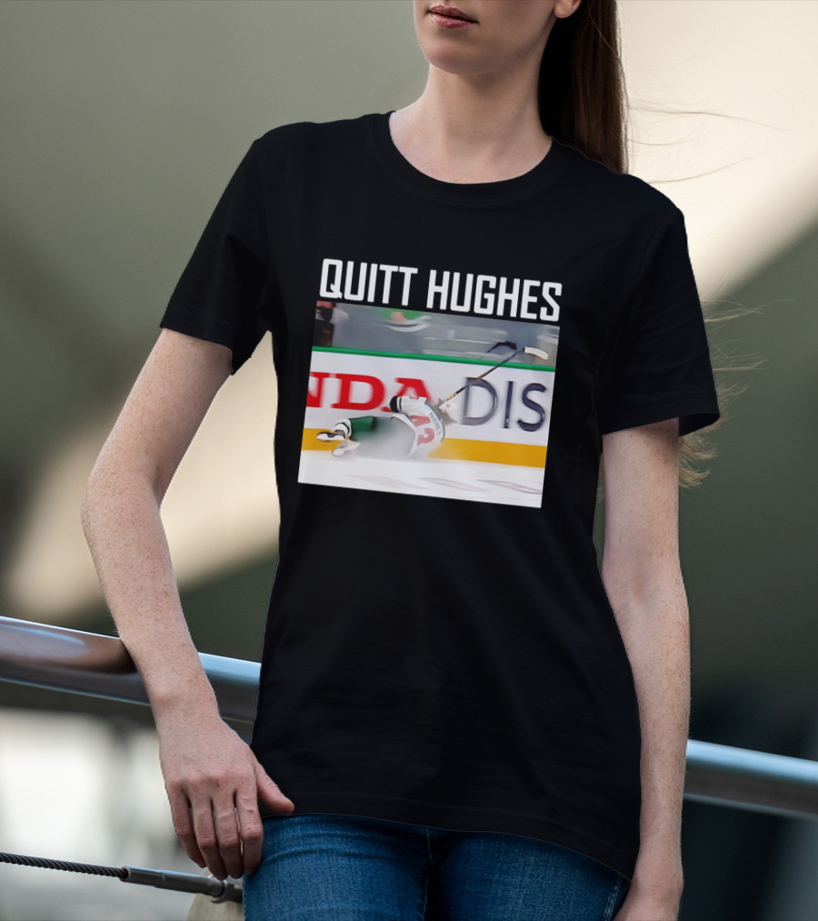 Quitt Hughes Hockey Player Falling Action Moment T-Shirt