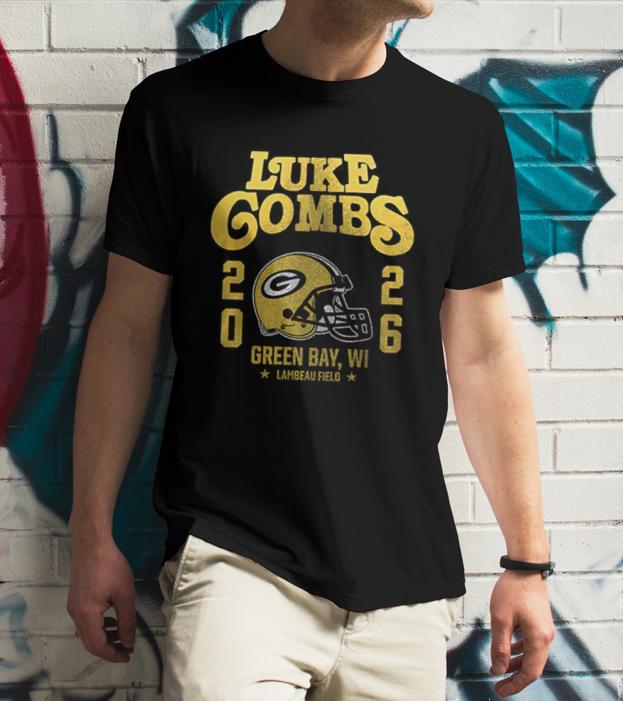 Luke Combs Green Bay WI Tour 2026 Helmet Packers Collaboration T-Shirt