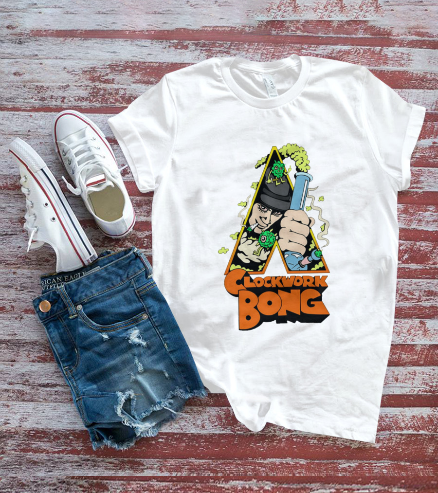 Work Bong Triangle Character Holding Bong With Smoke And Green Creatures T-Shirt