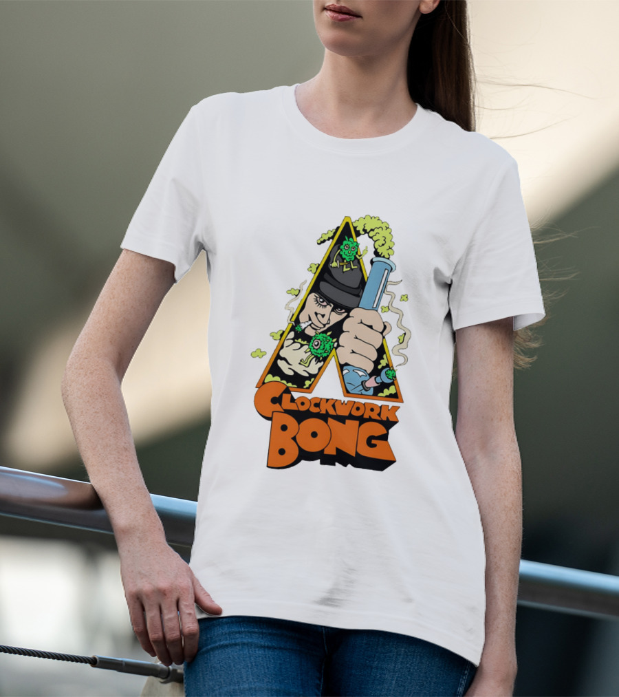 Work Bong Triangle Character Holding Bong With Smoke And Green Creatures T-Shirt