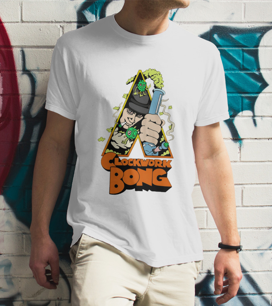 Work Bong Triangle Character Holding Bong With Smoke And Green Creatures T-Shirt