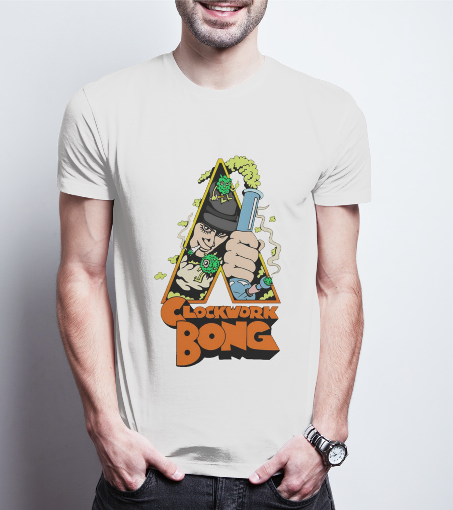 Work Bong Triangle Character Holding Bong With Smoke And Green Creatures T-Shirt